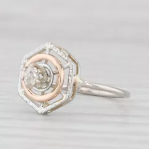 Antique 0.10ctw Diamond Solitaire Ring 10k White Rose Gold Old European Cut - Picture 1 of 9
