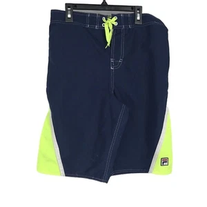 Fila Boys Youth XL 18/20 Swim Trunks Board Shorts Navy Neon Green Logo Lined - Picture 1 of 11