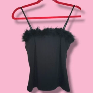 Vintage 90's Black Feathered Tank Top - M - Picture 1 of 4