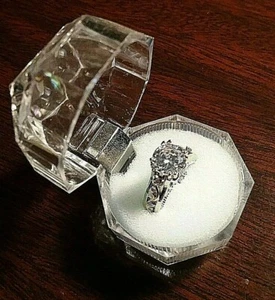 Engagement Ring Simulated Stone 6 Classic flower Pattern White Gold / Rose Gold  - Picture 1 of 6