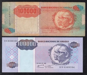 ANGOLA BANKNOTES - 2 X 100000 KWANZAS - P133 - P139 - 1991/1995 - VF/UNC 🇦🇴 - Picture 1 of 3