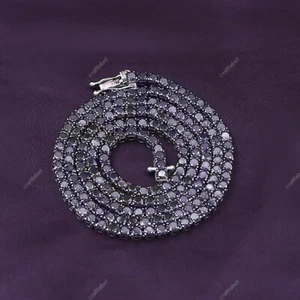 3-4mm VVS1 Black Moissanite Tennis Chain 925 Silver Passes Tester Test 16-24in - Picture 1 of 4