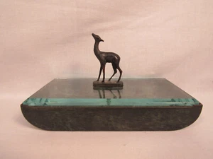 Vintage MENORA JUNGREIS Bronze Deer Box Container Dish Glass Made In Israel - Picture 1 of 13