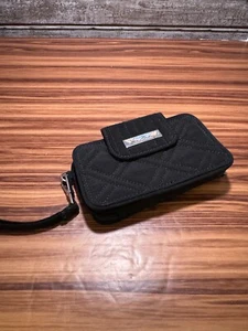 Cartera Vera Bradley acolchada negra lisa muñeca teléfono inteligente cremallera alrededor cartera - Imagen 1 de 6