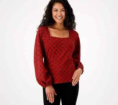 Девочка с изгибами понте квадратный вырез блузка - Marsala Dot (XL) a452082 - - Изображение 1 из 3