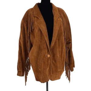 COMINT Vintage Brown Suede Fringe Jacket Blazer Size Medium Argentina - Picture 1 of 12