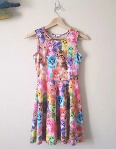 CUTE JXSTAR Rainbow Multicolor Cat/Kitten Sleeveless Dress Girls Size 150 10-11Y - Picture 1 of 7