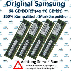 64 GB (4x 16 GB) Rdimm ECC Reg DDR3-1600 Supermicro 2027GR-TRT2 2027GR-TSF RAM - Picture 1 of 1