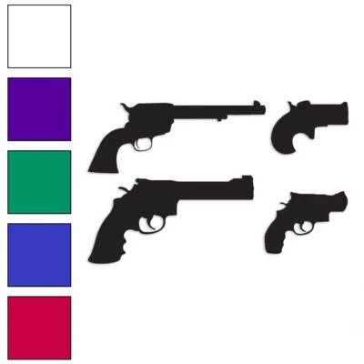 STICKER*PIMP Set of 4 Handguns Pistol, Vinyl Decal Sticker, Multiple Colors & Sizes #3365