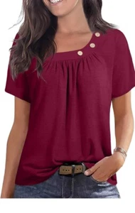 PrinStory Womens Short Sleeve Tops Summer Fashion Irregular Neck Knitted - 2XL - Picture 1 of 2
