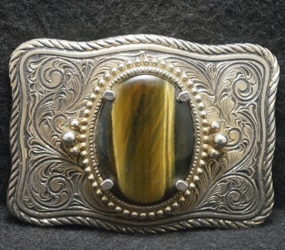 XC11150 复古 20 世纪 70 年代 * * 棕色石头和花卉 * * 自然艺术作品 UNISEX 带扣 — 第 1/2 张图片