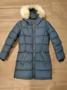 Pajar Canada Long Down Puffer Faux Fur Hooded Coat 550 Fill Navy 10/12 Child - Picture 1 of 20