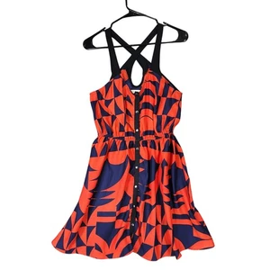 Silence Noise Mini Dress sz M Women Swing Fit Flare Geometric Red Blue Crossback - Picture 1 of 11