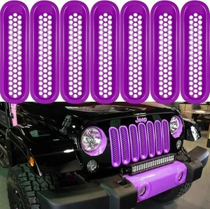 7 Pcs Front Grill Mesh Inserts For 2007-2017 Jeep Wrangler (Matte Purple) - Picture 1 of 8