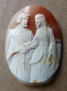 Couple camée gravé sur coquille Début 19e siècle bijou ancien romantique - Picture 1 of 3