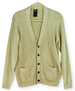 John Blair Vtg Cardigan Sweater Men's Large Tall Cream Cable Knit Grandpa - Picture 1 of 12