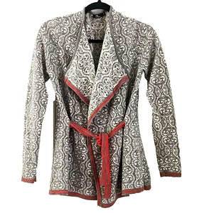Neve Merino Wool Artsy Wrap Tie Cardigan Sweater Coat Size M Gray Luxe Boho City - Picture 1 of 17