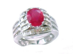 4.27ct Rubí y Diamante Anillo En 14K Oro Blanco - Imagen 1 de 8