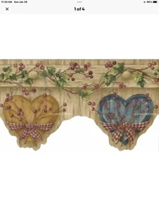 Country Gingham Bow Hearts Berries Ivy Rustic Wood Brown Wallpaper Border NIP - Picture 1 of 4