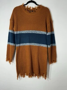 Woman’s Size Medium Cozy Sweater Dress. Burnt Orange & navy Blue Derek’s Heart - Picture 1 of 9