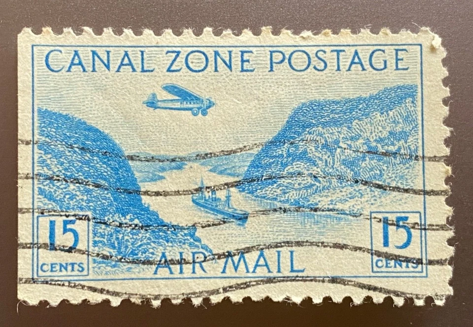 Canal Zone - 1931 - 15 Cents Blue Gaillard Cut & Airplane Airmail Issue C8 F-VF - Image 1 of 2