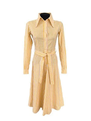 Vintage 1970s Laura Ashley Dyers and Printers Striped Belted Dress Long Sleeve - Image 1 of 4
