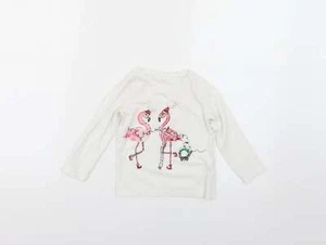 F&F Girls White Geometric 100% Cotton Basic T-Shirt Size 2-3 Years Round Neck - Picture 1 of 12