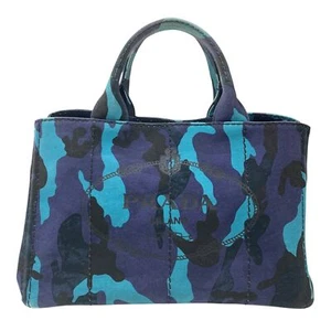 Prada Canapa Tote Bag Canvas Camouflage Blue Authentic 13206 - Picture 1 of 24