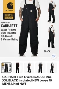Carhartt Latzhose ERWACHSENE 2XL SCHWARZ isoliert NEU Loose Fit HERREN gefüttert Neu mit Etikett - Bild 1 von 10