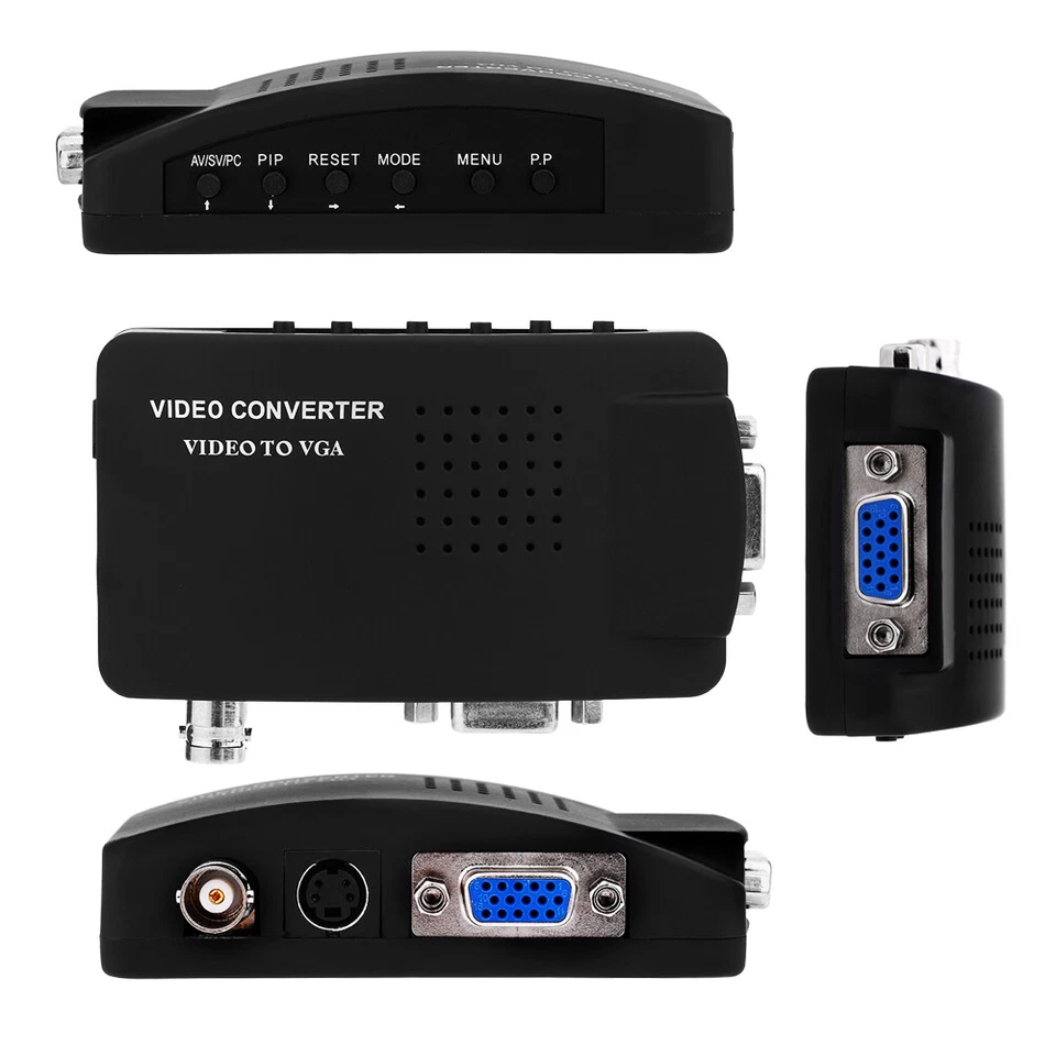 Adattatore convertitore video composito TV BNC S-video a VGA per DVR US EU UK AU Plug - Immagine 1 di 4