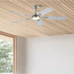 52 in Indoor Brushed Nickel 5-Blade Modern Ceiling Fan with LED Light and Remote - Picture 1 of 11