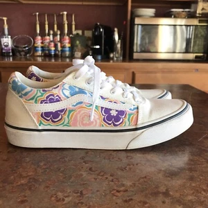 Vans Womens Size 4 Youth Junior Old Skool Retro Floral White Skate Lace Up Shoes - Picture 1 of 10