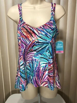 Swim Solutions Wireless Tankini 8 Swim Top Bust Support Hi Low 5540614 - Image 1 of 4