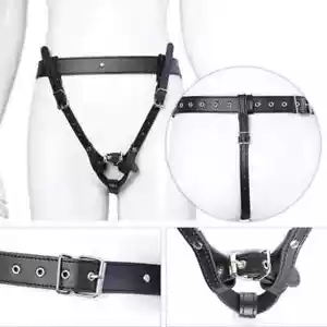 Magic Wand Massager Holder Strap Harness Panties Thong PU-Leather Slaves Briefs - Picture 1 of 10