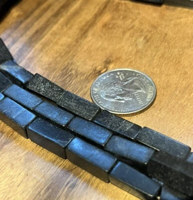 Old Stock 16In Strand Black Stone  Faceted Square  Loose Beads - Image 1 of 3