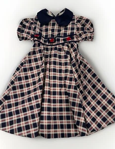 Beautiful Girls Plaid VINTAGE DRESS With Red Flowers - Picture 1 of 11