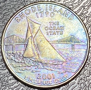 2001 P Rhode Island State Quarter Brilliant Rainbow Toned Coin  #40 - Picture 1 of 12