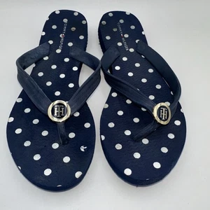 Tommy Hilfiger Flip Flop Sandals Size 7/8 Navy Blue White - Picture 1 of 6