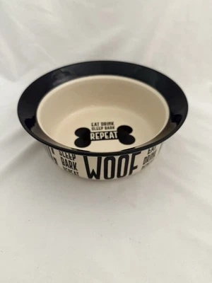 17001 Eat Drink Repeat Dog Bowl Two-Tone Stoneware Dishwasher Safe 4-Cup - Image 1 of 4