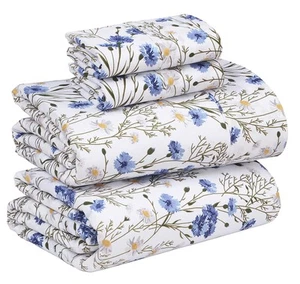 100% Cotton Sheets Queen Size Set, 4 Pieces, Soft & Breathable Percale Weave ... - Picture 1 of 8
