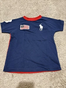 Polo Ralph Lauren Shirt Boys 4T Blue USA Flag Logo Big Pony Olympics - Picture 1 of 5