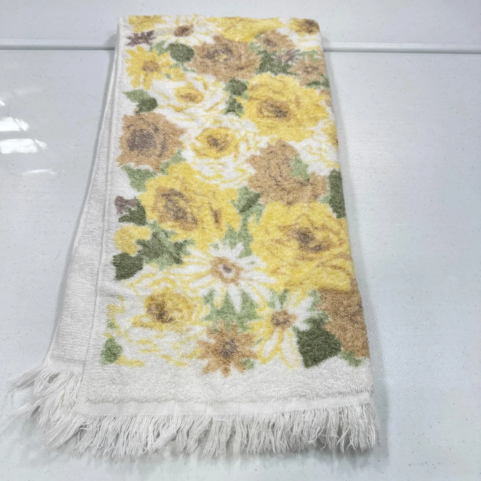 Toalla de baño vintage cañón amarillo margarita algodón rectángulo flores grandes mcm Foto 1 de 4