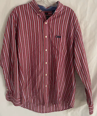 Chaps Button Up Shirt Mens Large Long Sleeve Red Blue Stripe Cotton Casual* - Image 1 of 4