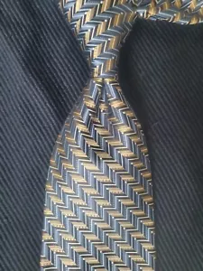 Joseph & Feiss Men's 100% Silk Tie Blue Gold Herringbone Striped Classic - Picture 1 of 11