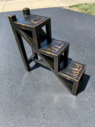 Unique Chinese Folding Step Table With Distressed Black Finish Cover