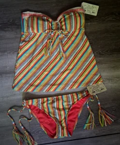 new Lucky Brand Tankini Swimsuit Hippie Fringe Small - Picture 1 of 9