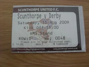 15/08/2009 Ticket: Scunthorpe United v Derby County . Footy Progs/Bobfrankandel - Picture 1 of 1