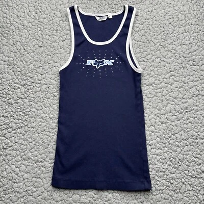 Vintage Fox Racing Rhinestone Tank Top Womens Large Blue Ringer Logo Stretchy - Image 1 of 4