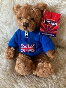 Glorious Britain Plush Teddy Bear London Keepsake Souvenir Blue Sweater 9” NWT - Picture 1 of 8
