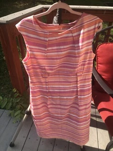 Calvin Klein Sheath Dress Womens 12 Pink Orange Striped Sleeveless Career Scuba - Picture 1 of 12